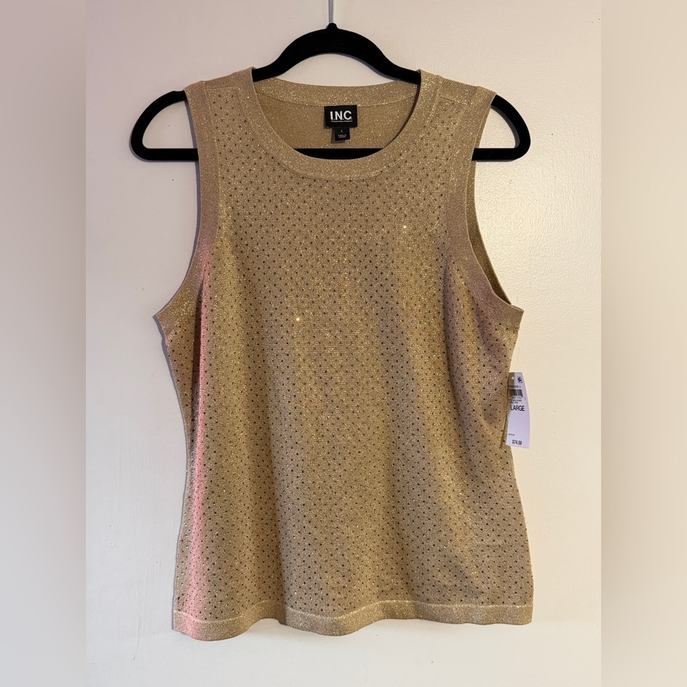 INC International Concepts Paradise 2 Gold Sleeveless Knit Tank. NWT. Size L.